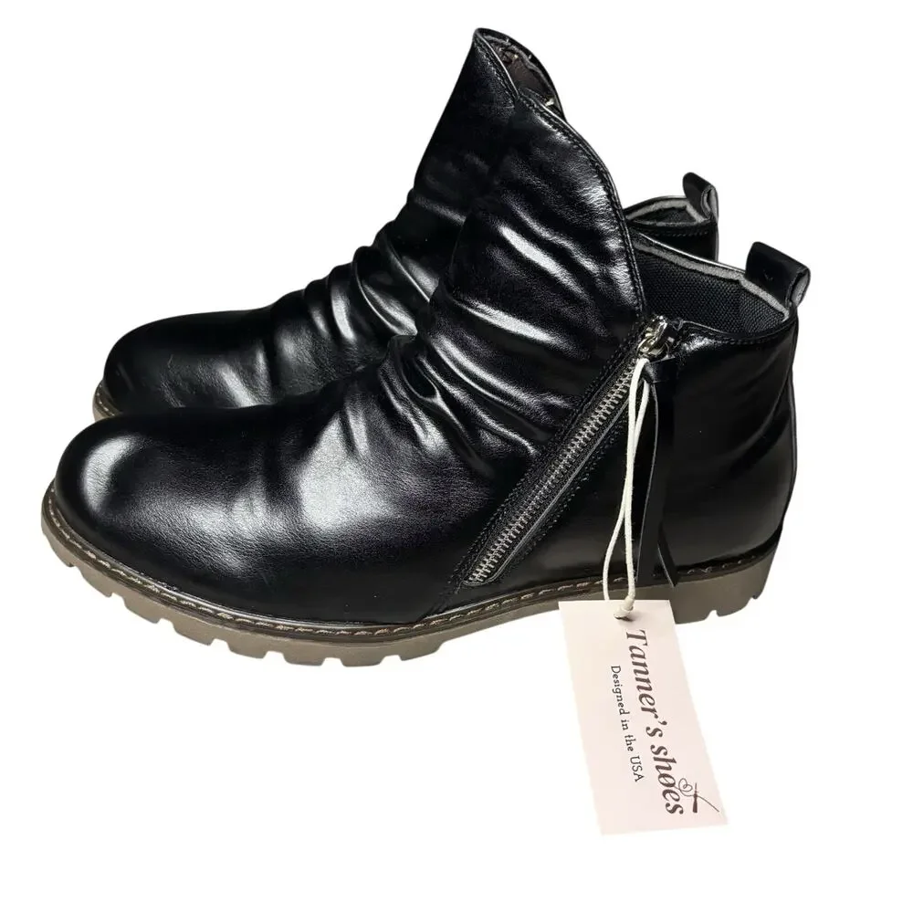 Tanner’s Black Leather Ankle Boots Side Zip Men’s Size 14 / EU 48 New Condition